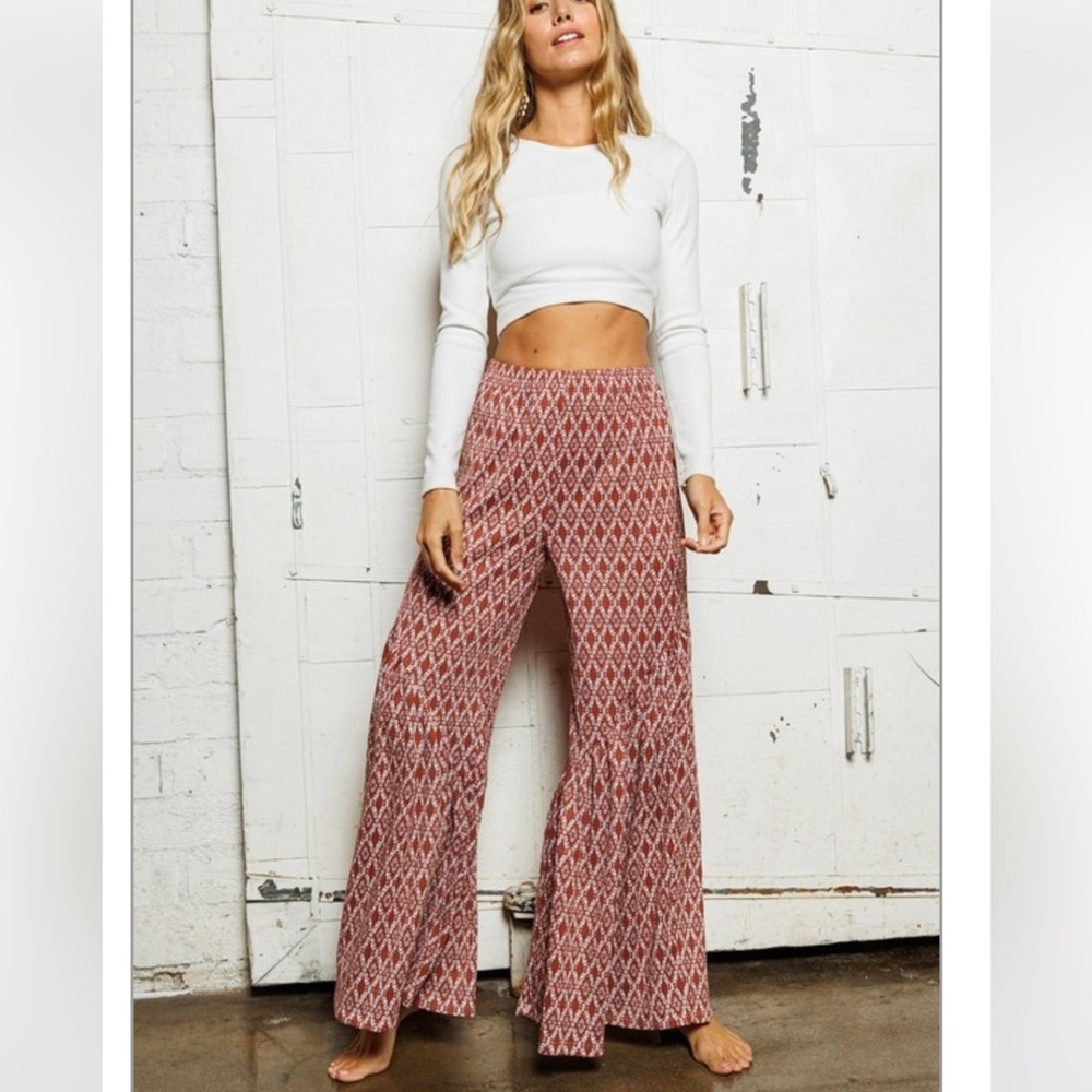 BOHO WIDE LEG FLARE PANTS - HIPPIE RUST - Picture 2 of 3